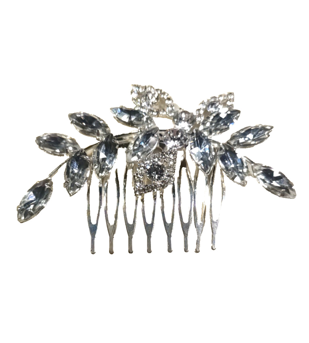Rhinestone Silver Tone Hair Comb Barrette Elegant Party Feminine Sparkle